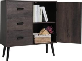 img 2 attached to 🏬 IWELL Mid Century Storage Cabinet with Adjustable Shelf, Door & 3 Drawers, Dark Brown - Ideal for Living Room, Bedroom, Home Office Floor Storage