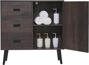 img 1 attached to 🏬 IWELL Mid Century Storage Cabinet with Adjustable Shelf, Door & 3 Drawers, Dark Brown - Ideal for Living Room, Bedroom, Home Office Floor Storage