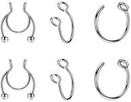 jofukin set of 6 stainless steel no piercing fake nose ring and septum piercing logo