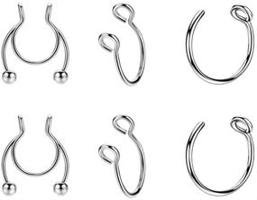 img 2 attached to JOFUKIN Set of 6 Stainless Steel No Piercing Fake Nose Ring and Septum Piercing