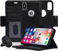 📱 navor magnetic wallet case and car mount for iphone xs/x [rfid blocking] [vajio series]-black logo