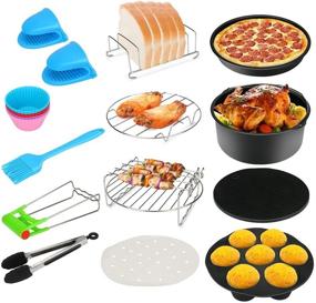 img 4 attached to 🍳 13-Piece Air Fryer Accessories Kit by BicycleStore - Compatible with 4.2QT-6.8QT Air Fryers - Includes Non-stick Cake Pan, Silicone Mat, Pizza Pan, Silicone Baking Cup, Skewer Rack