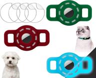 🐾 airtag holder for pet collar + 4 pcs protective film - compatible with apple air tag dog cat case, waterproof silicone small puppy (f green+wine+luminousblue 3 pack) logo