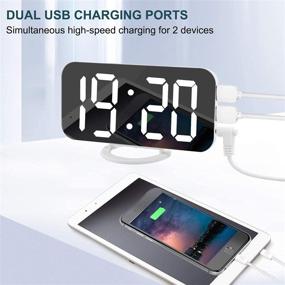 img 1 attached to Large LED Display Digital Alarm Clock with Dual USB Charger Ports – Auto Dimmer Mode, Easy Snooze Function, Modern Mirror Desk Wall Clock for Bedroom, Home Office - Suitable for All Users