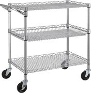 3 tier heavy duty commercial grade utility cart: versatile wire rolling cart with handle bar for 🛒 easy mobility and storage - steel service cart with wheels, ideal for plant display, food storage, and utility shelf logo