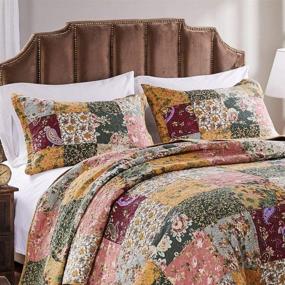 img 2 attached to 🛏️ 3 Piece Oversized King Bedspread Quilt Set with Floor-Length French Country Patchwork Pattern, Floral Paisley Prints in Red Coral, Moss Sage Green, Mustard Yellow, Golden Tan, and Navy Blue - Exquisite Color Palette!