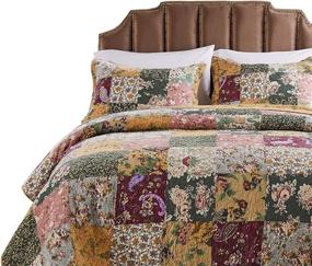 img 1 attached to 🛏️ 3 Piece Oversized King Bedspread Quilt Set with Floor-Length French Country Patchwork Pattern, Floral Paisley Prints in Red Coral, Moss Sage Green, Mustard Yellow, Golden Tan, and Navy Blue - Exquisite Color Palette!
