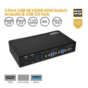 img 3 attached to gofanco Prophecy HDMI 2.0a KVM Switch 2 Port – 4K @60Hz 4:4:4, HDR, 18Gbps, 3D, HDCP 2.2/1.4 - USB Keyboard/Mouse w/ USB 3.0 Hub, Audio in/out, Hotkeys - Dual Computer KVM Switch (PRO-KVMaud2Pv2)