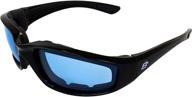 🦅 birdz oriole motorcycle cycling airsoft padded glasses - light blue tint lenses, shiny black frame with comfortable foam padding for face protection from wind and dust logo