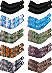 img 3 attached to UV Protection Arm Sleeves - 10 Pairs Unisex Cooling Arm Covers for Outdoors Driving Cycling | Ice Silk, Elastic Arm Sleeves (Color Set 1)