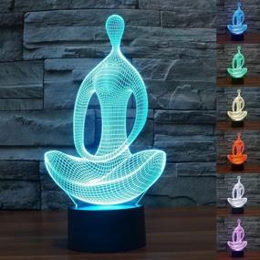 img 3 attached to 🧘 Yoga Meditation LED 3D Lamp: S7 SEVEN 3D Optical Illusion Desk Night Light for Kids Room Decoration - 7 Color Change, USB Touch Switch