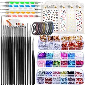 img 4 attached to 🎨 Complete JOYJULY Nail Art Design Kit with 3D Decorations, Brushes, Glitters, Stickers, Rhinestones, Foil & Striping Tapes: Create Stunning Nail Art Designs
