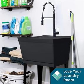 img 2 attached to 🚰 Extra-Deep Laundry Tub in Black with High-Arc Coil Pull-Down Sprayer Faucet in Matte Black - Utility Sink with Integrated Supply Lines, P-Trap Kit, and Heavy Duty Floor Mounted Freestanding Wash Station