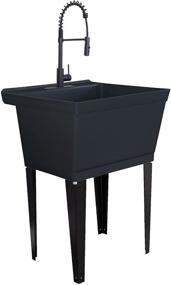 img 4 attached to 🚰 Extra-Deep Laundry Tub in Black with High-Arc Coil Pull-Down Sprayer Faucet in Matte Black - Utility Sink with Integrated Supply Lines, P-Trap Kit, and Heavy Duty Floor Mounted Freestanding Wash Station