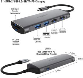 img 3 attached to 🔌 Док-станция с двумя мониторами USB C: расширьте возможности подключения вашего ноутбука с помощью двух портов HDMI, портов USB 3.0, слотов для карт памяти SD/TF и поддержкой зарядки PD 100W - идеальный адаптер USB C для ультрабуков с полным набором функций.