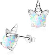 hypoallergenic fire opal unicorn stud earrings for girls - arskro s925 sterling 🦄 silver with gold plating, mini tiny cute earring jewelry gifts for kids and women logo