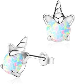 img 4 attached to Hypoallergenic Fire Opal Unicorn Stud Earrings for Girls - ARSKRO S925 Sterling 🦄 Silver with Gold Plating, Mini Tiny Cute Earring Jewelry Gifts for Kids and Women