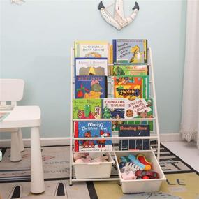 img 3 attached to 📚 Organize and Display Kids' Books - X-cosrack Kids Book Rack Organizer with 5 Tiers, Magazine Display Stand, and 2 Toy Storage Boxes - Perfect for Playroom, Bedroom, Living Room