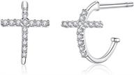 🔥 s925 sterling silver cz cross faith small hoop earrings: hypoallergenic & fashionable jewelry for women & girls with dainty cubic zirconia crystals - perfect birthday gift for best friends logo