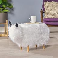 kamla furry yak ottoman white logo