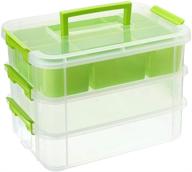 🟢 btsky 3-layer stackable &amp; portable storage box with removable tray – multipurpose plastic organizer for sewing, crafts, and art supplies in green logo