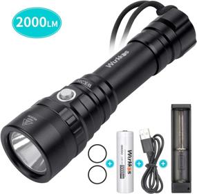 img 2 attached to 🌊 Diving Flashlight, Waterproof Diving Light with Max 2000 Lumens, Rechargeable Dive Flashlight featuring Cree XHP35 HD LED, 4 Modes Scuba LED Flashlight for 150M Underwater, Includes 1x 18650 Battery and Charger