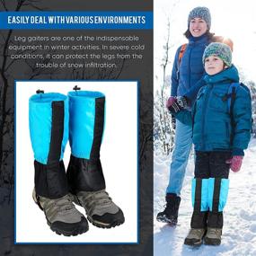 img 2 attached to 🥾 Waterproof Kids Leg Gaiters - Adjustable Snow Boot Gaiters for Outdoor Hiking, Climbing, and Snowshoeing - Sky Blue/Navy Blue - Girls & Boys, Ages 5-12