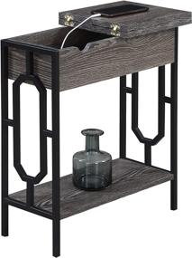 img 2 attached to 🔌 Omega Flip Top End Table with Charging Station in Weathered Gray/Black - Convenience Concepts