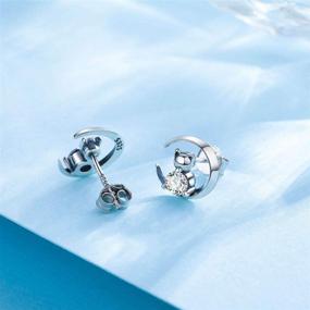 img 2 attached to 🐱 LOVEON Sterling Silver Cat Stud Earrings for Women with Cubic Zirconia | Jewelry Gifts for Girls, Friends, Her