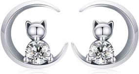 img 4 attached to 🐱 LOVEON Sterling Silver Cat Stud Earrings for Women with Cubic Zirconia | Jewelry Gifts for Girls, Friends, Her