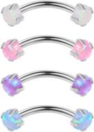 💎 stunning opal piercing jewelry set for eyebrow, belly, lip, and tragus - ruifan 16g, 3mm, internally threaded, curved barbell - includes 4pcs logo