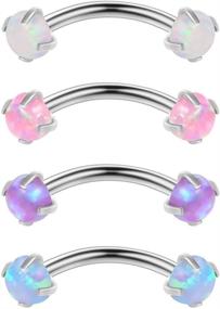 img 2 attached to 💎 Stunning Opal Piercing Jewelry Set for Eyebrow, Belly, Lip, and Tragus - Ruifan 16G, 3mm, Internally Threaded, Curved Barbell - Includes 4PCS