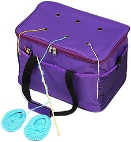 img 2 attached to 🧶 LEMESO Knitting Bag - Portable Yarn Tote Organizer with Individual Compartments, High Capacity for Unfinished Projects, Crochet Hooks, Needles, and Accessories - Purple