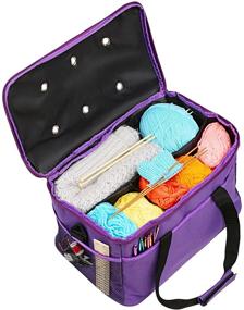 img 4 attached to 🧶 LEMESO Knitting Bag - Portable Yarn Tote Organizer with Individual Compartments, High Capacity for Unfinished Projects, Crochet Hooks, Needles, and Accessories - Purple