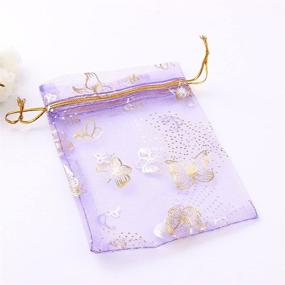 img 3 attached to 100 Mini Sheer Organza Wedding Favor Bags 3.5x4.5'' - Luxury Jewelry Candy Gift Card Bags with Gold Line Drawstring Pouches Butterflies (Light Purple)