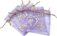 100 mini sheer organza wedding favor bags 3.5x4.5'' - luxury jewelry candy gift card bags with gold line drawstring pouches butterflies (light purple) logo