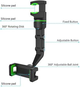 img 3 attached to 📱 Universal 360° Rearview Mirror Car Phone Holder with Rotating Mount - Green; Fits 47mm-71mm Wide Smartphones and GPS Devices