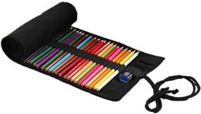 img 4 attached to Large Capacity 72-Slot Handmade Canvas Pencil Roll Wrap, Multiuse Pen Curtain for Coloring Pencil Holder Organizer - Black