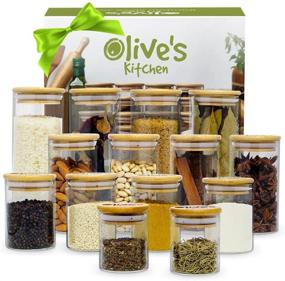 img 4 attached to 🏺 Bamboo Lid Glass Jars Variety Pack - Set of Unique Sizes for Airtight Storage - Clear Glass Spice Jars with Wood Lid for Easy Ingredient Identification - Stackable Containers