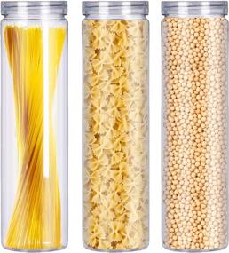 img 2 attached to 🍝 Clear Plastic Food Storage Jars with Lid - Set of 3 for Pasta, Spaghetti, and Dry Goods - Transparent Skinny Containers (2.1" Diameter x 11.8" Height)