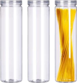 img 4 attached to 🍝 Clear Plastic Food Storage Jars with Lid - Set of 3 for Pasta, Spaghetti, and Dry Goods - Transparent Skinny Containers (2.1" Diameter x 11.8" Height)