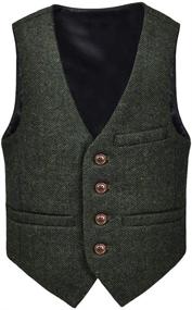 img 3 attached to 👔 JANGOUL Boy's Premium Wool Blend Waistcoat for Toddler/Child - Herringbone Tweed Suits Vest