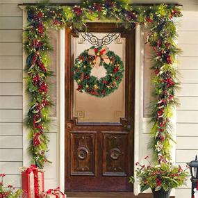 img 2 attached to 🎄 CHAOMIC 16in Pre-Lit Artificial Christmas Wreath with Battery Box Light String and Mixed Decoration - Festive Front Door Decoration