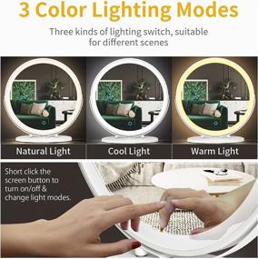 img 2 attached to Vlsrka Makeup Mirror Vanity Mirror with Lights: 3 Color Lighting Modes, Touch Control, 360° Rotatable, High-Definition Large Round Lighted Up Cosmetic Mirror for Bedroom Table (White)
