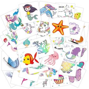 img 2 attached to 🎉 80pcs Temporary Tattoos for Kids - Glitter Mermaid, Unicorn, and Butterfly Designs. Perfect for Girls Birthday Party Favors, Supplies, Accessories, Goodie Bags, and Party Fillers. Konsait Brand