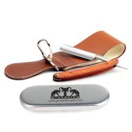 premium leather strop straight razor shaving kit for men - grandslam pro natural wooden handle 420 stainless steel straight razor with 2 layers leather canvas sharpening strop logo