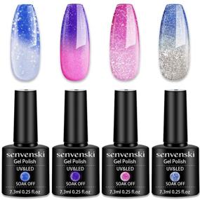 img 4 attached to 💅 Transform Your Nails with senvenski Color Changing Gel Polish Set - Blue Pink Purple Lavender Lilac Glitter with Starrily Crystal Mood Chameleon Effects - Perfect Girlfriend Gift Set - Soak Off UV LED Art Manicure Varnish (WB001)