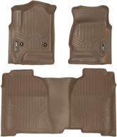 🚗 maxliner tan floor mats 2 row liner set for 2014-2018 silverado/sierra crew cab - fits 2015-2019 2500/3500 hd logo