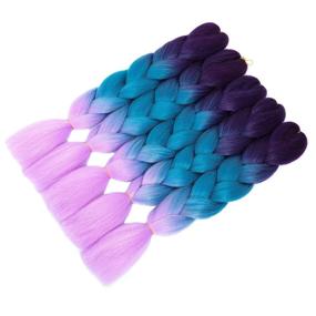 img 3 attached to 🌊 Vibrant 3 Tone Ombre Braiding Hair: 24 inch Jumbo Twist Braids for Stunning Looks (5PCS, Purple-Lake Blue-Violet)