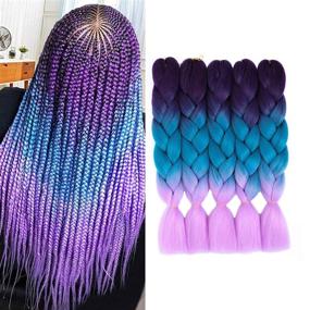 img 4 attached to 🌊 Vibrant 3 Tone Ombre Braiding Hair: 24 inch Jumbo Twist Braids for Stunning Looks (5PCS, Purple-Lake Blue-Violet)